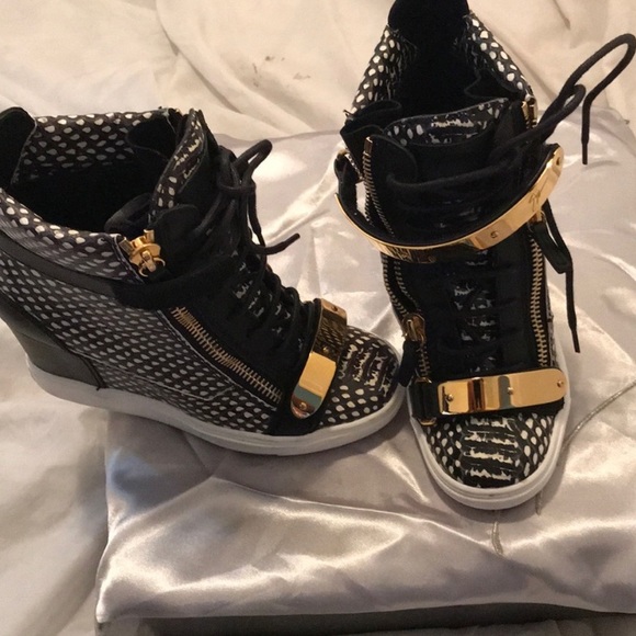 Giuseppe Zanotti Black and white Croc Embossed Wedge Sneaker heels - Picture 1 of 5